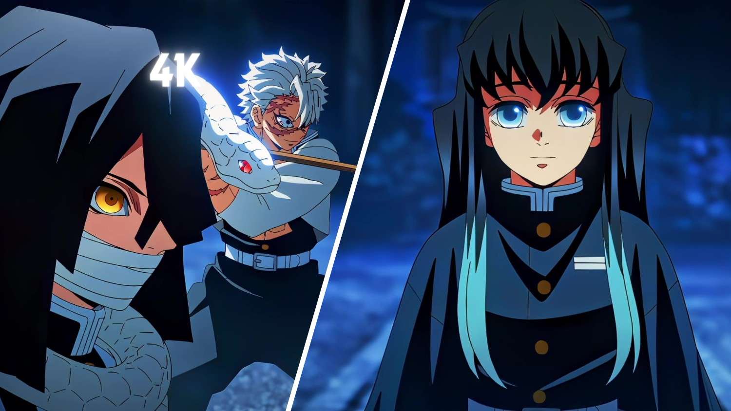 Tokito vs Obanai and Sanemi 4K Clip